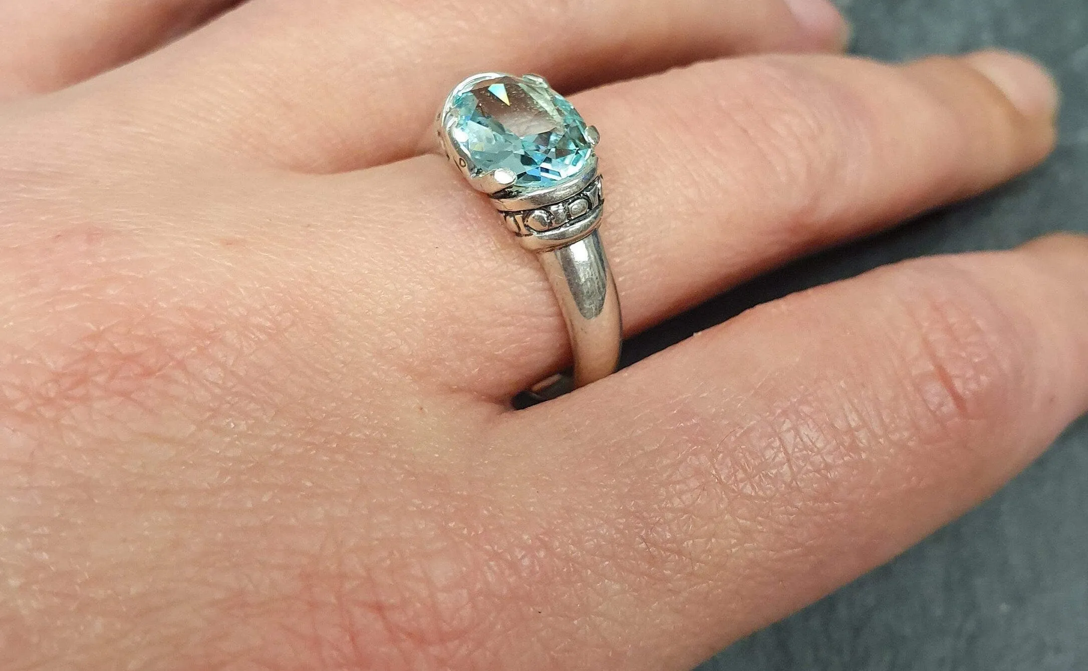 Boho Aquamarine Ring - Blue Tribal Ring - Vintage Solitaire Ring