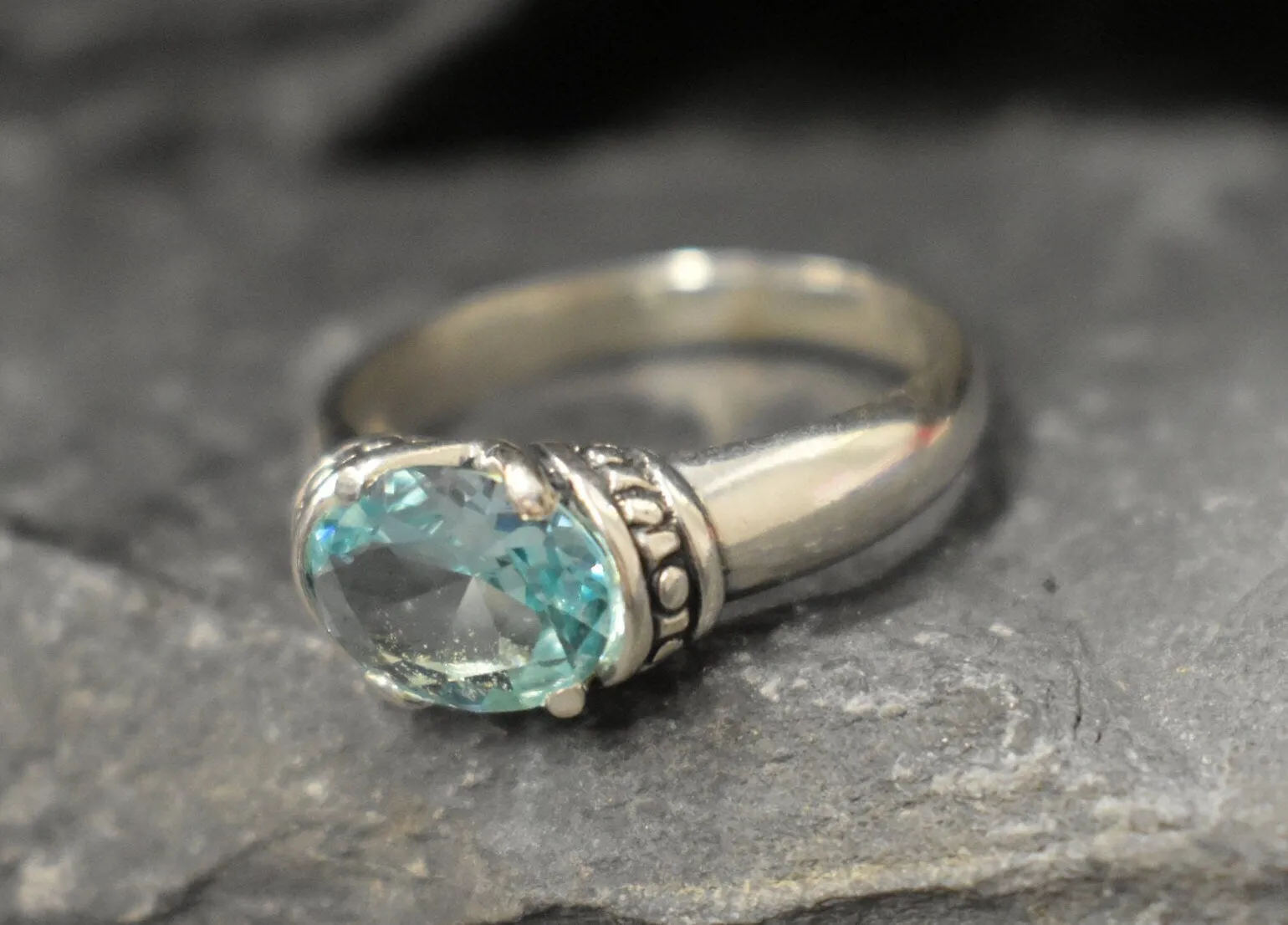 Boho Aquamarine Ring - Blue Tribal Ring - Vintage Solitaire Ring