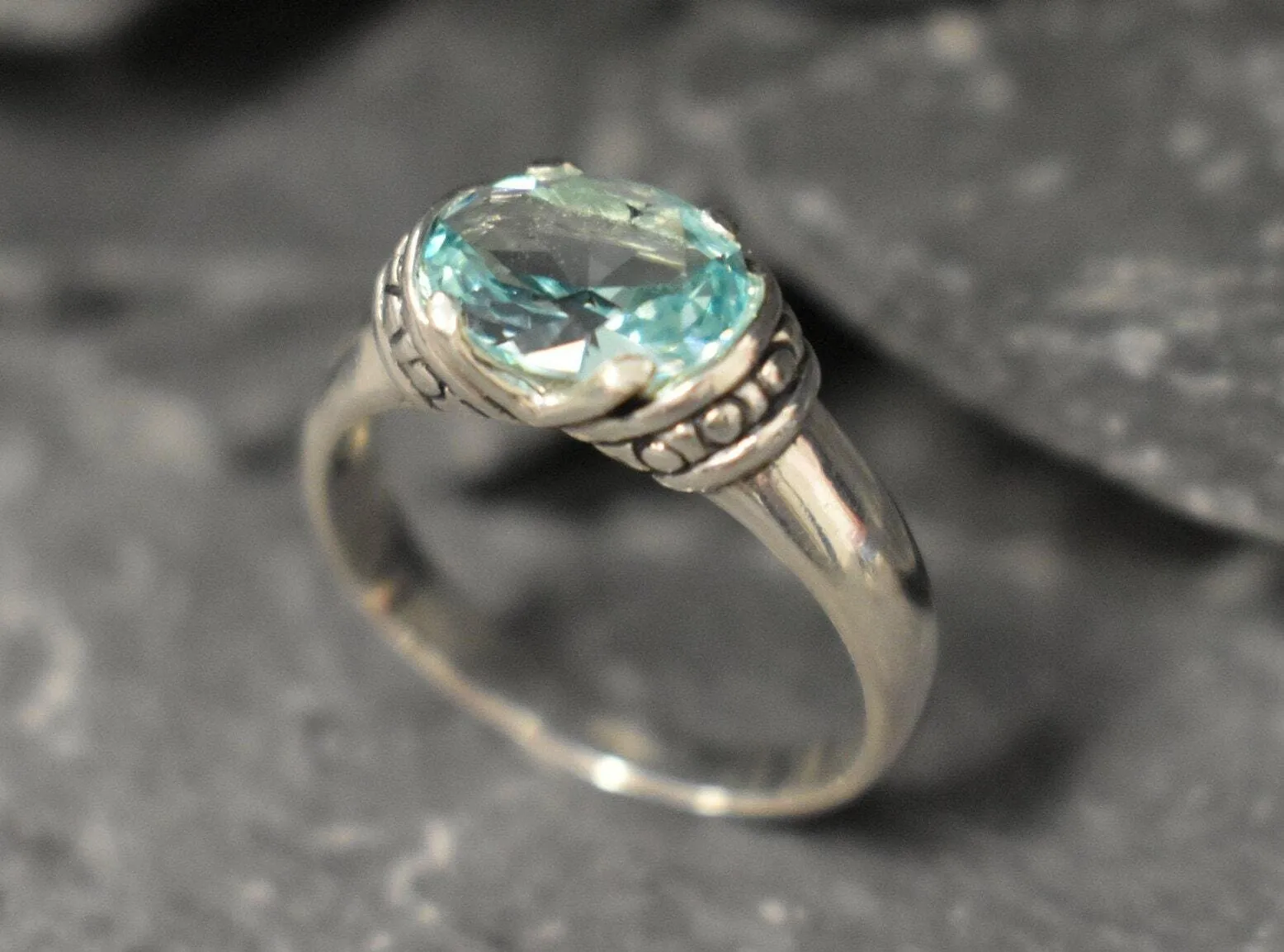 Boho Aquamarine Ring - Blue Tribal Ring - Vintage Solitaire Ring