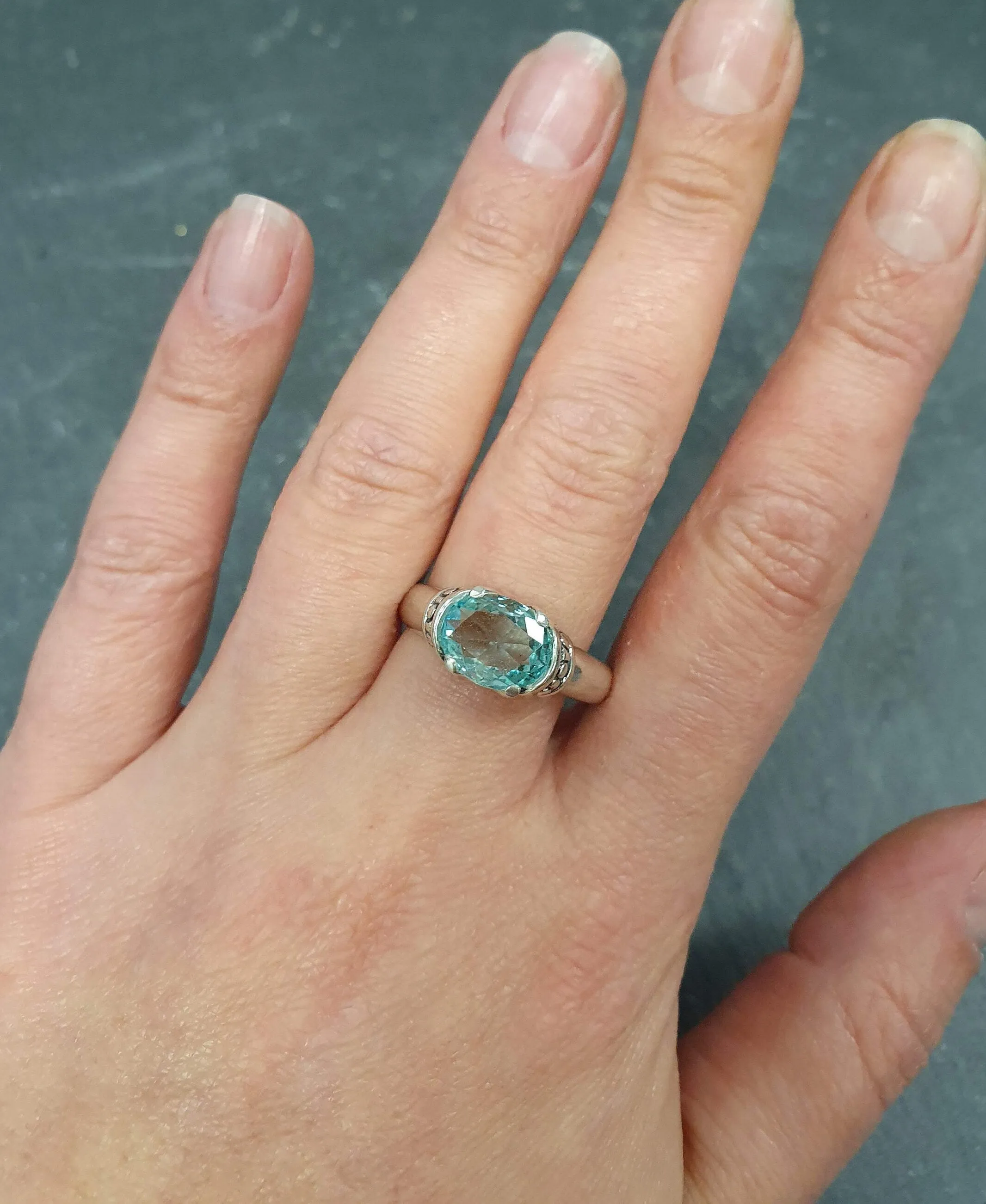 Boho Aquamarine Ring - Blue Tribal Ring - Vintage Solitaire Ring