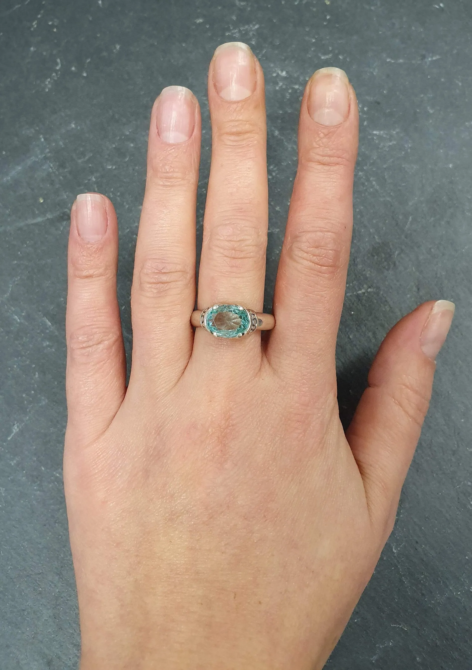 Boho Aquamarine Ring - Blue Tribal Ring - Vintage Solitaire Ring