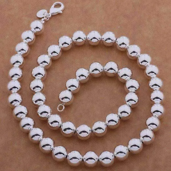 Bold Beads Silver Matching Bracelet and Necklace Set For Woman