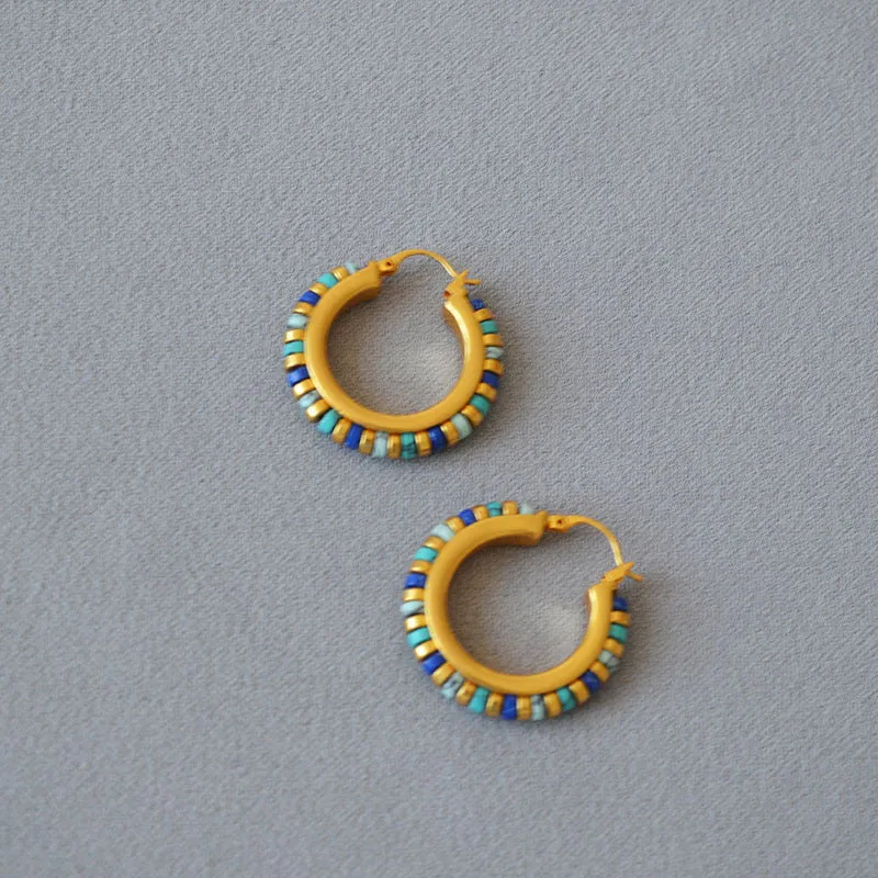 Brass Gold Plated Vintage Turquoise Beaded Statement Earrings