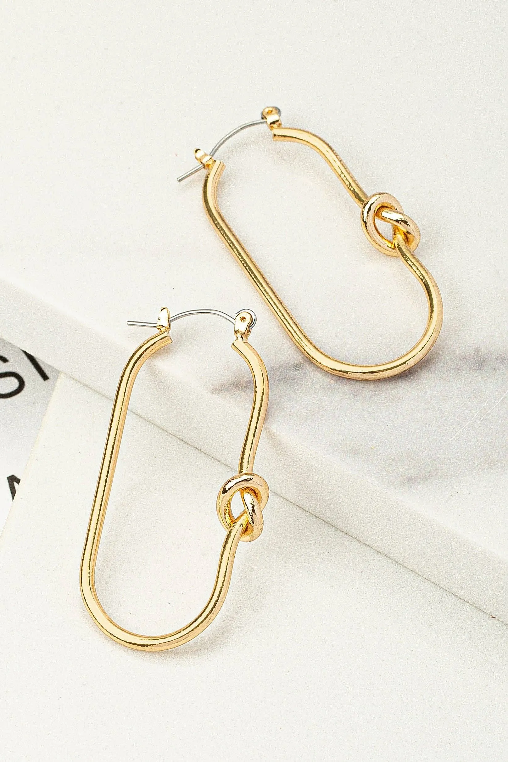 Brass oval hoop with love knots earrings