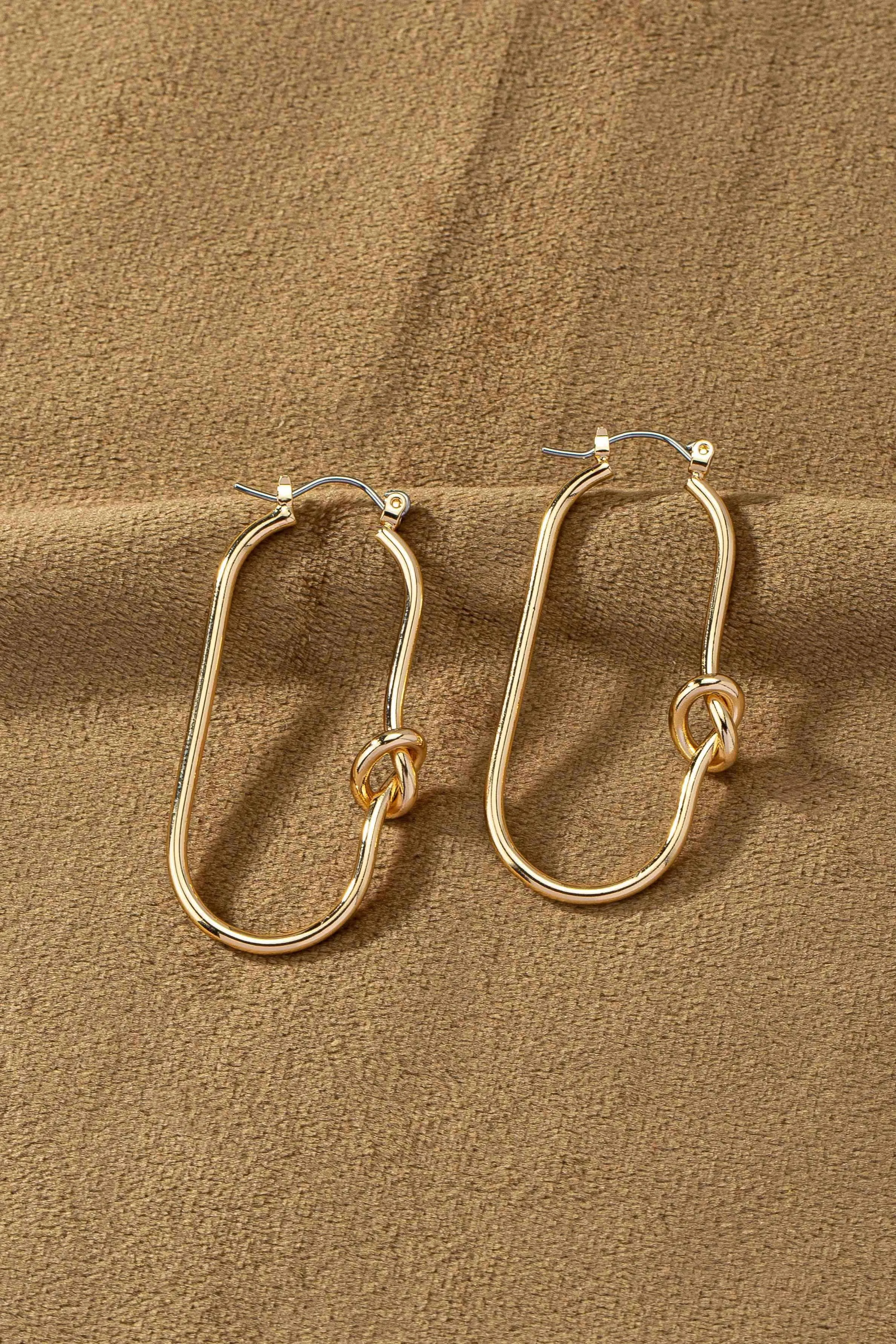 Brass oval hoop with love knots earrings