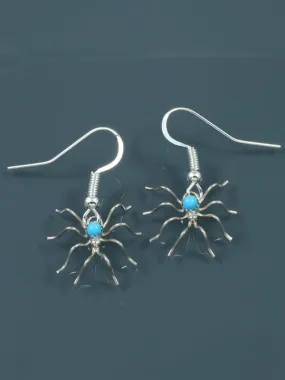 Bright Blue Turquoise Spider Sterling Silver Dangle Earrings