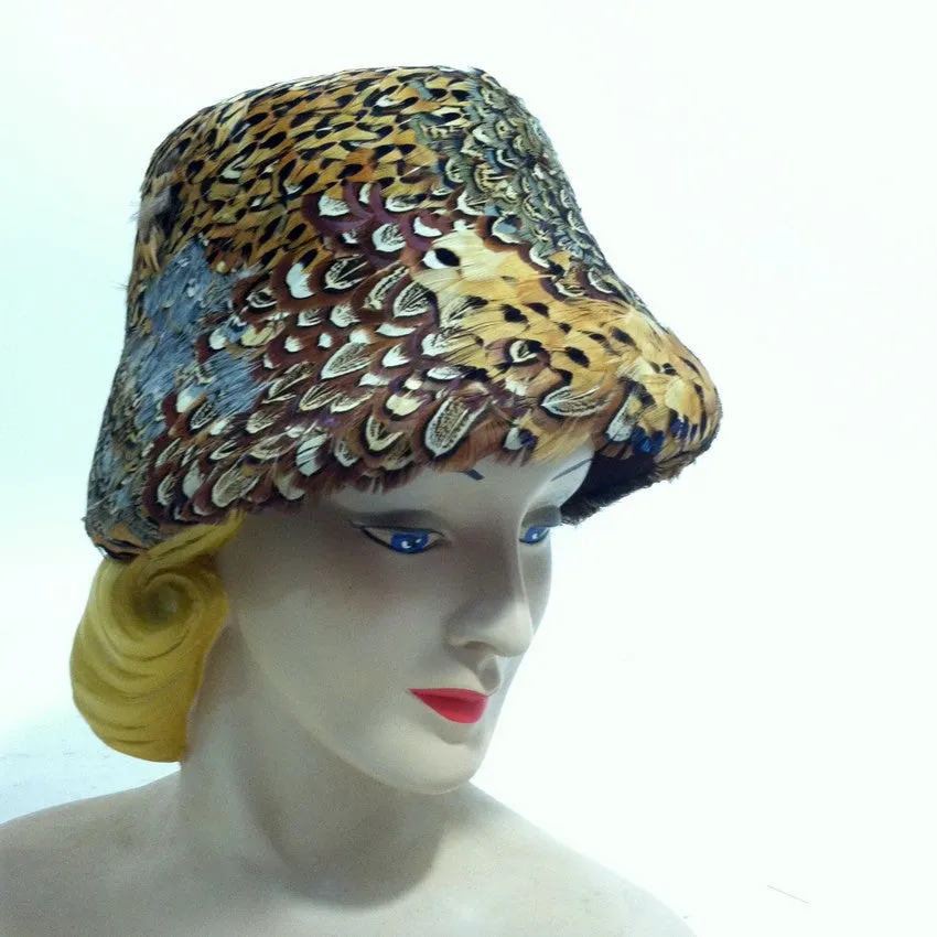 Brilliant Pheasant Feather Bucket Hat circa 1960s