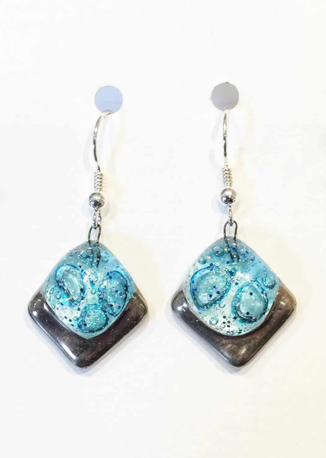 Bubble Square Crackle Earrings 1 (Turquoise)