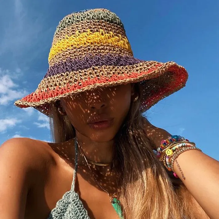 Bucket Crochet Hat Stripe Multi Beige