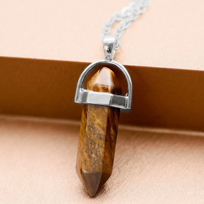 Bullet Shape Natural Stone Amethyst Necklaces Turquoise Crystal Gem Stone Quartz Pendant Women Necklace Summer Jewelry