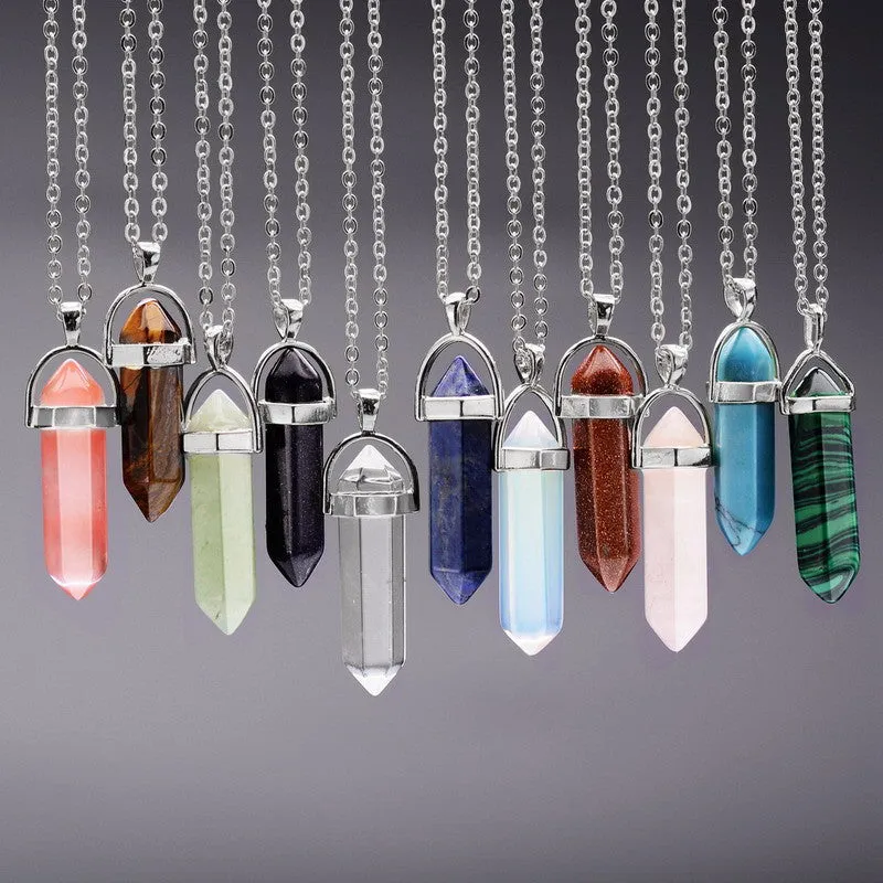 Bullet Shape Natural Stone Amethyst Necklaces Turquoise Crystal Gem Stone Quartz Pendant Women Necklace Summer Jewelry