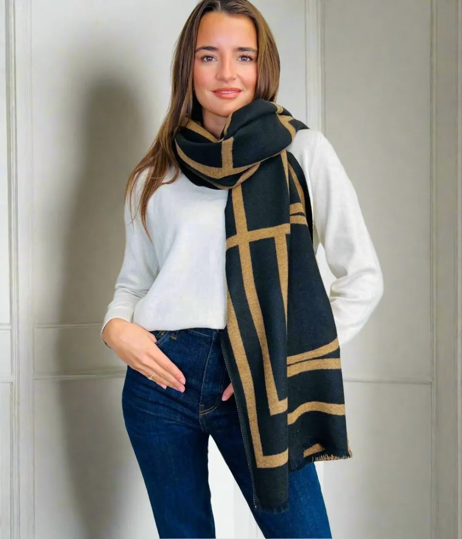 Camel Geo Cashmere Blend Reversible Scarf