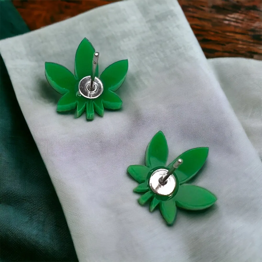 Cannabis Earrings - Weed Earrings, Ganja Studs, Mary Jane, Handmade Earrings, Marijuana Earrings, 420 Accessories