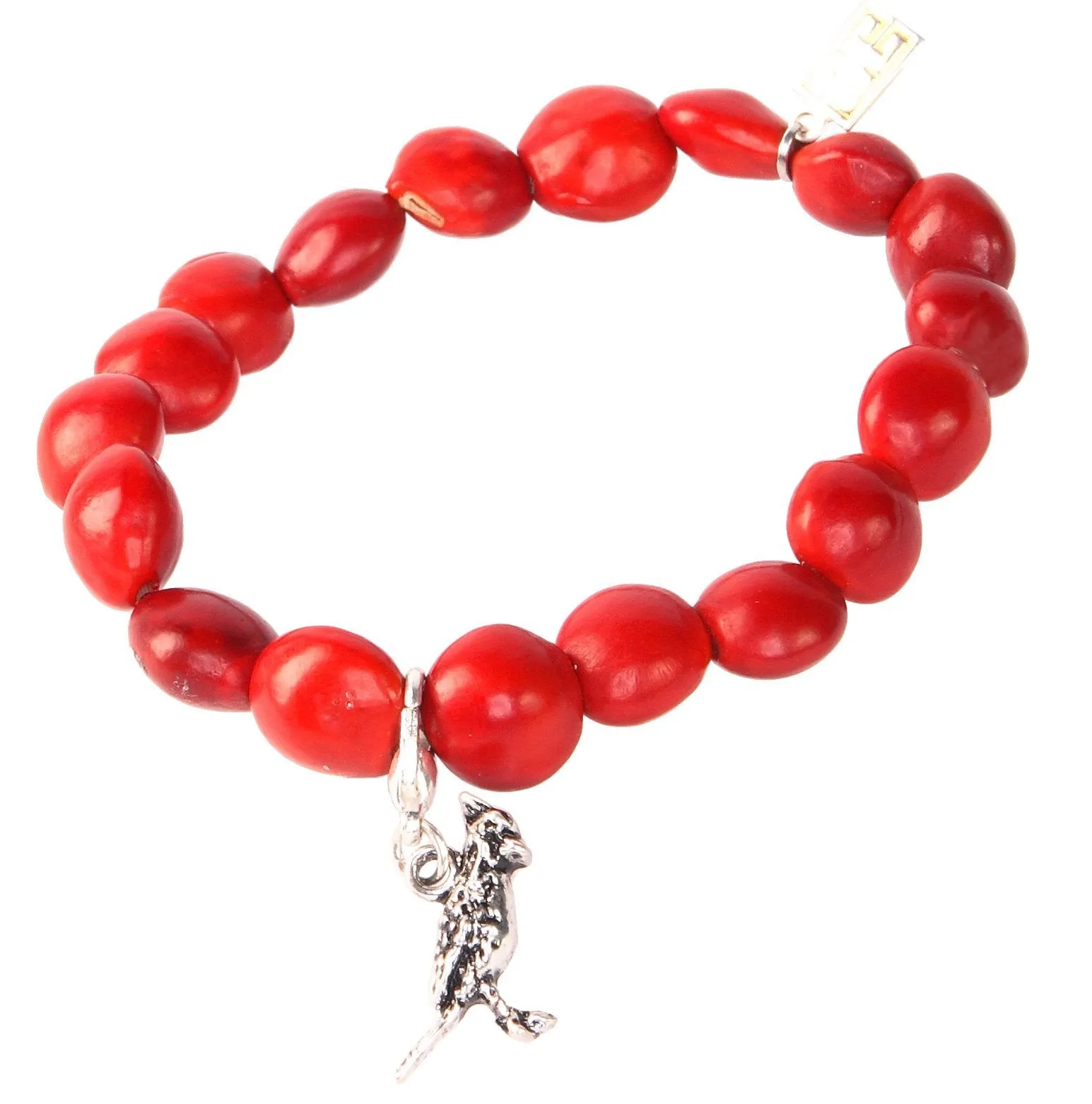 Cardinal Charm Stretchy Bracelet w/Meaningful Good Luck, Prosperity, Love Huayruro Seeds