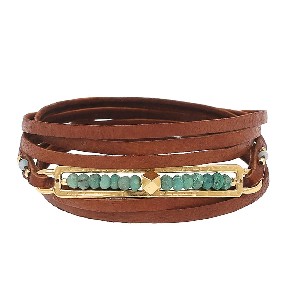 Chan Luu Green Opal Flat Leather Bracelet