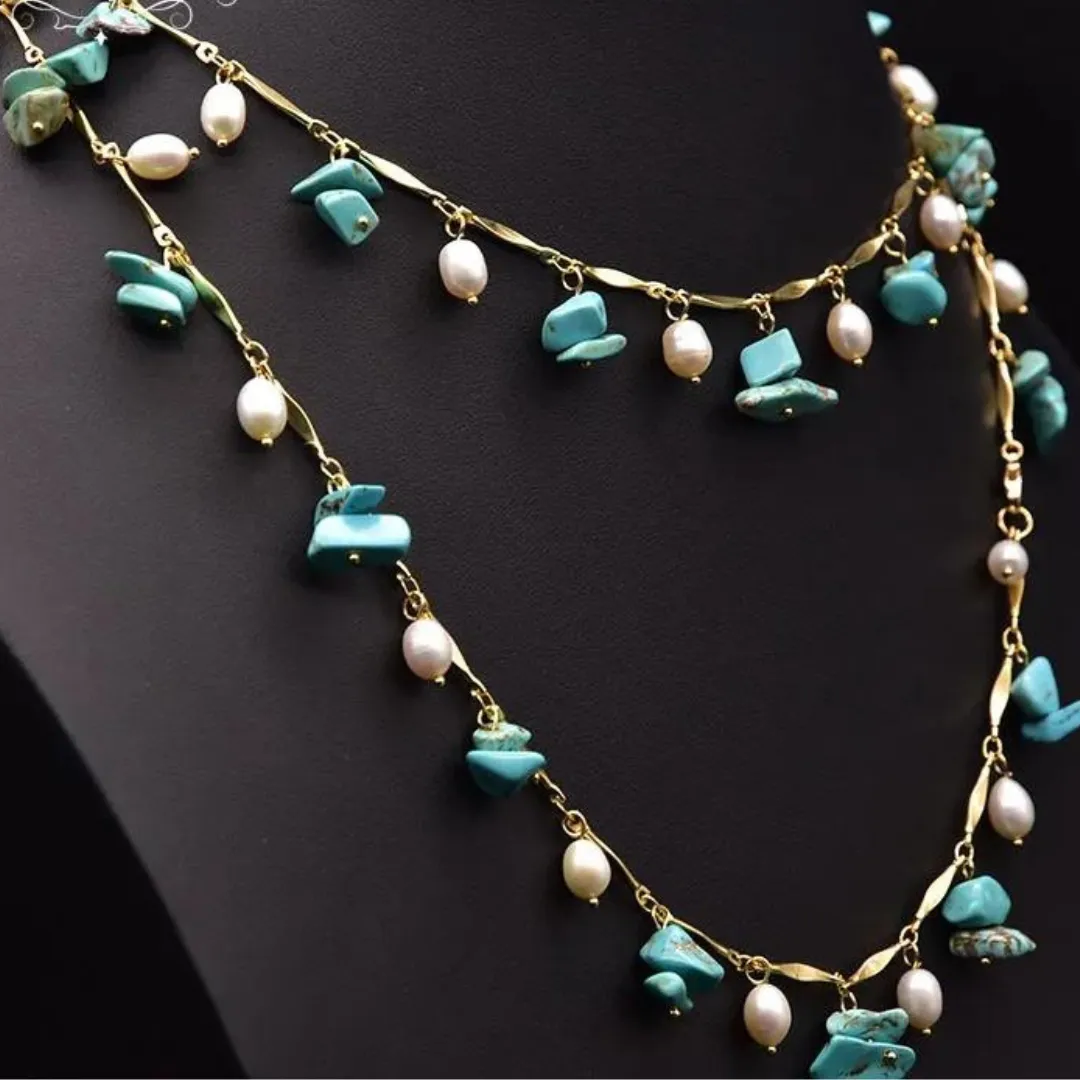 Chokore Turquoise Pearl Long Necklace