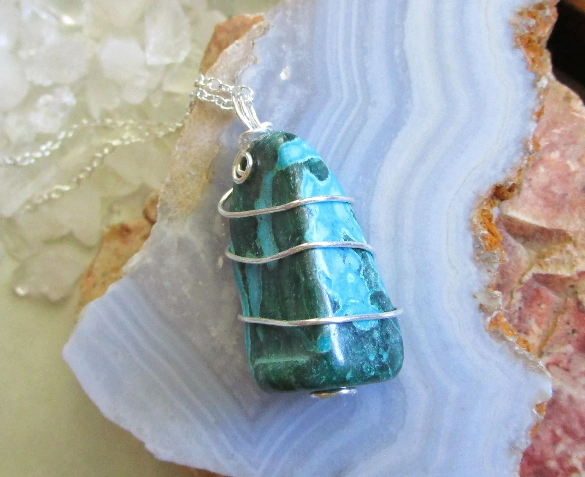 Chrysocolla Natural Colorful Crystal Pendant Necklace