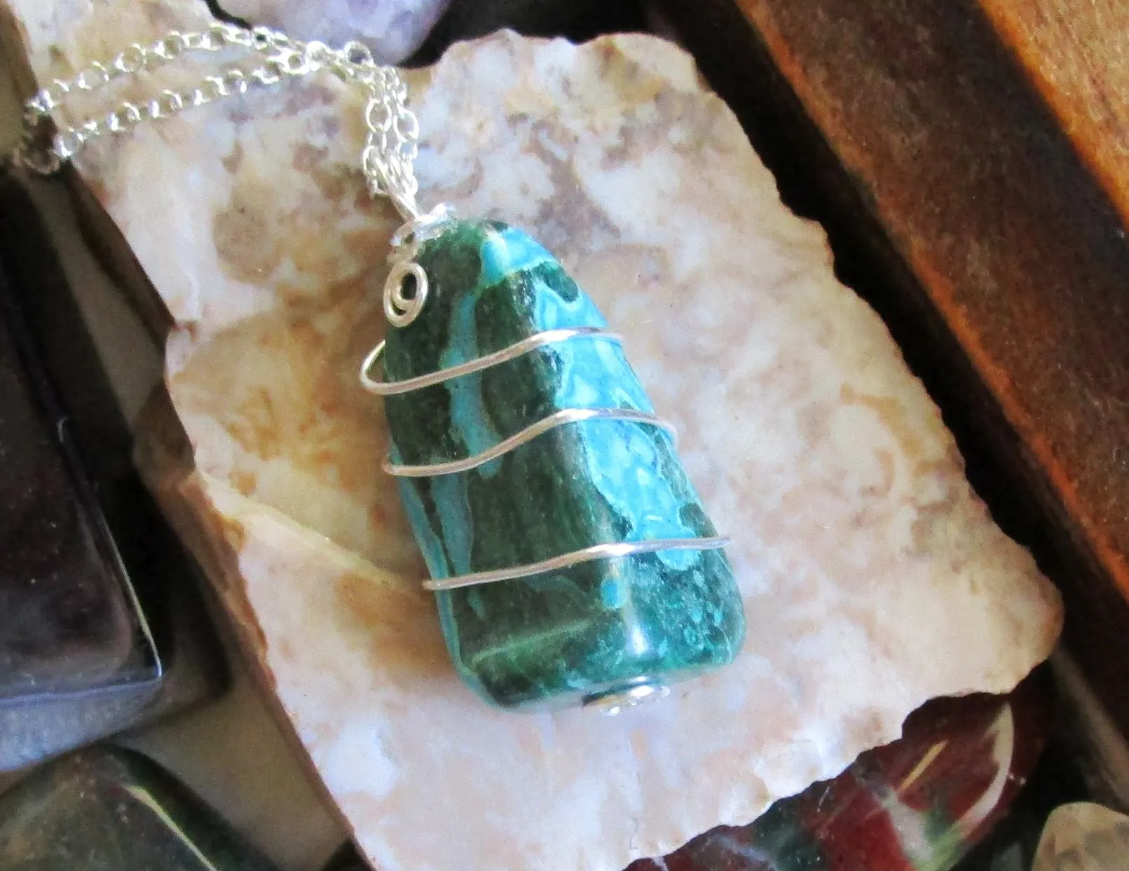 Chrysocolla Natural Colorful Crystal Pendant Necklace