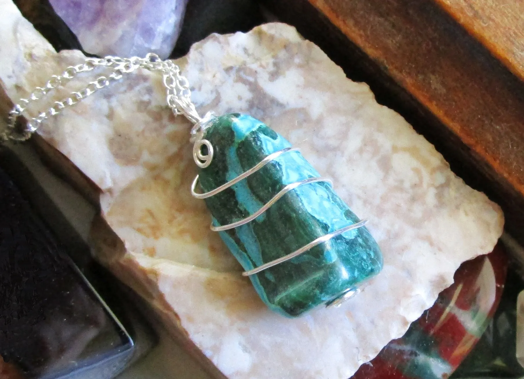 Chrysocolla Natural Colorful Crystal Pendant Necklace