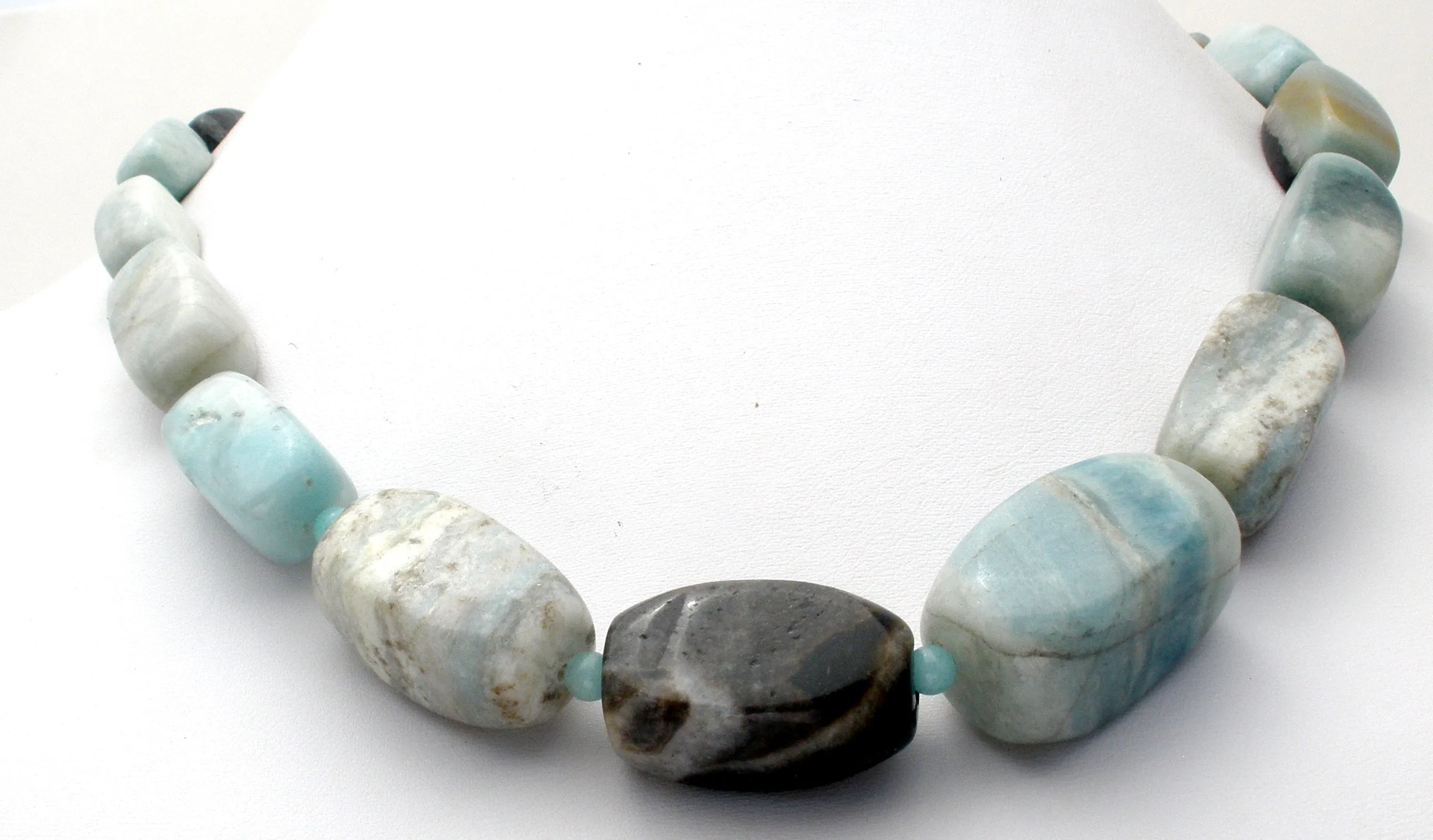 Chunky Blue Lace Agate Bead Necklace 19"