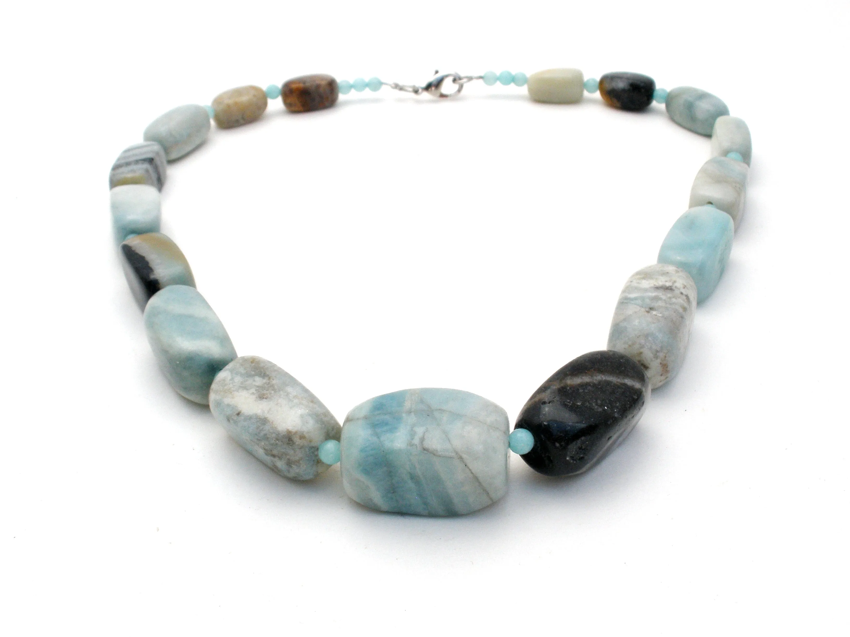 Chunky Blue Lace Agate Bead Necklace 19"