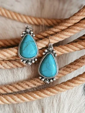 Chunky Turquoise Colored Stone Silver Earrings