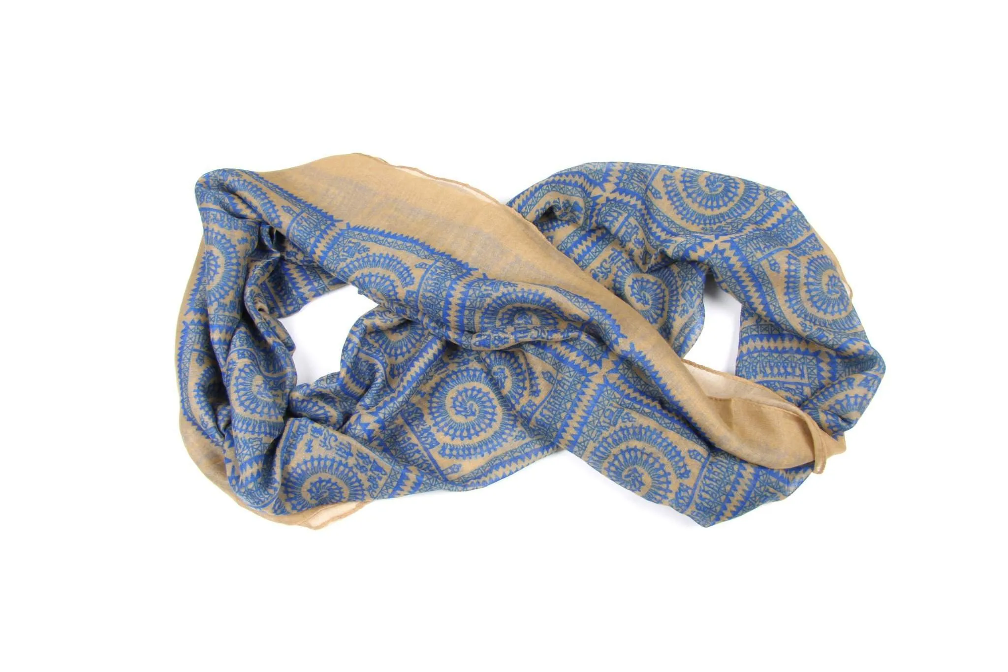 Circle Scarf / Blue & Tan / Unisex