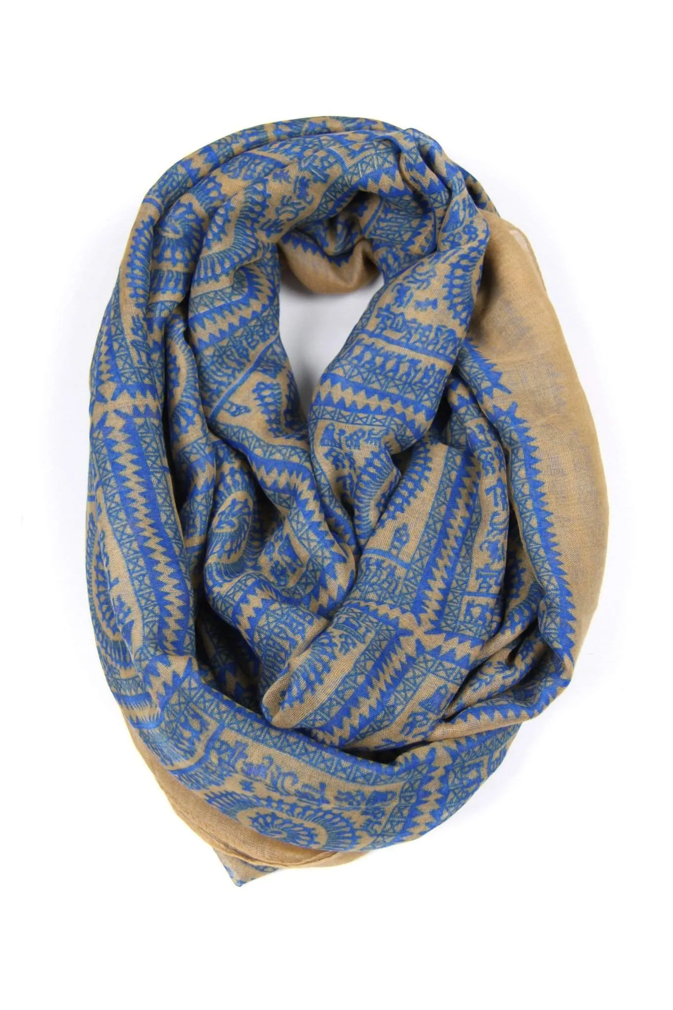 Circle Scarf / Blue & Tan / Unisex