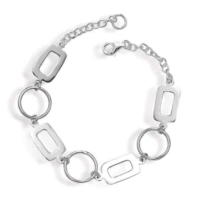 Classic Women's Bracelet - Open Circles and Rectangles Alternating Link | S-4638