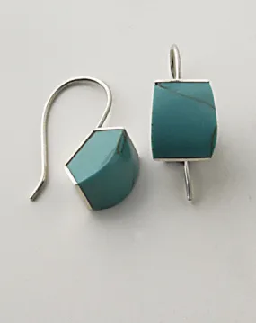 Collection Lourdes Hernandez ~ Turquoise and .950 Silver Earring, Curved Wedge Shape Stones