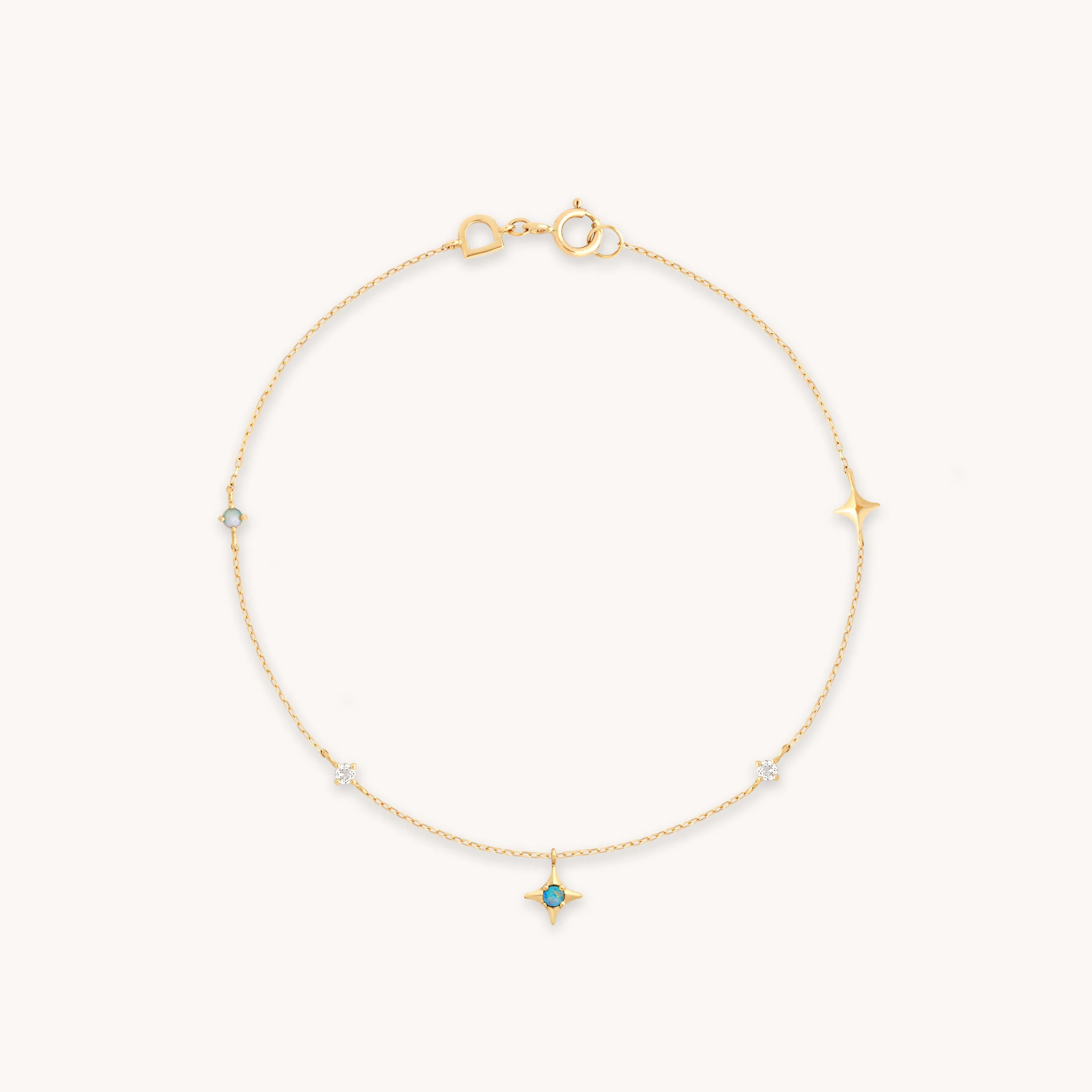 Cosmic Star Opal Charm Bracelet in Solid Gold