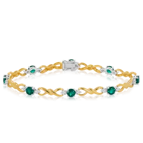 Created Emerald and Diamond Bracelet in 9ct Yellow and White Gold