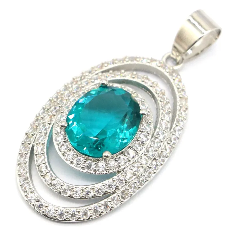 Created Rich Blue Aquamarine CZ Pendant Necklace 18"