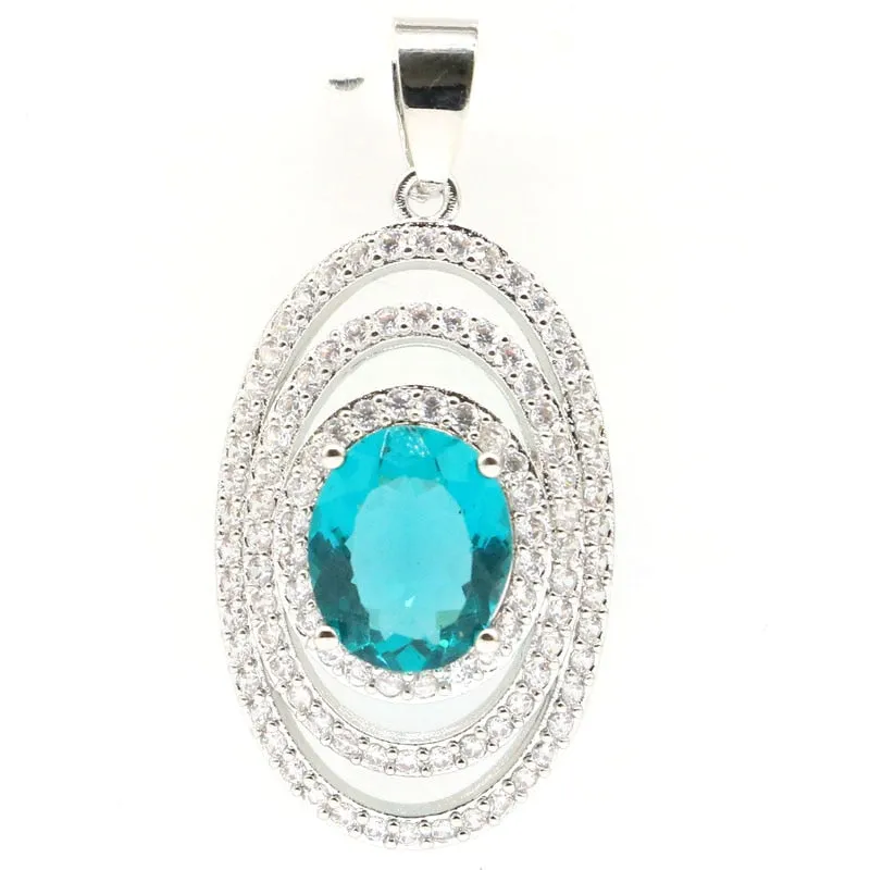 Created Rich Blue Aquamarine CZ Pendant Necklace 18"