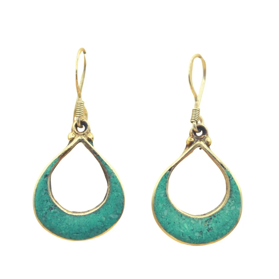 Crescent Turquoise Tibetan Earrings