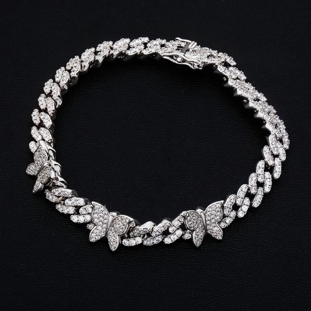 Cuban Link Butterfly Hip Hop Iced Out Bracelet