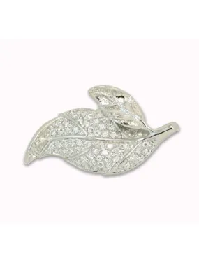 Cubic Zirconia Sterling Silver Rhodium Plated Leaf Pin