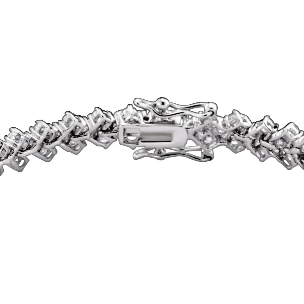 Cubic Zirconia Sterling Silver Rhodium Plated Three Row Tennis Bracelet