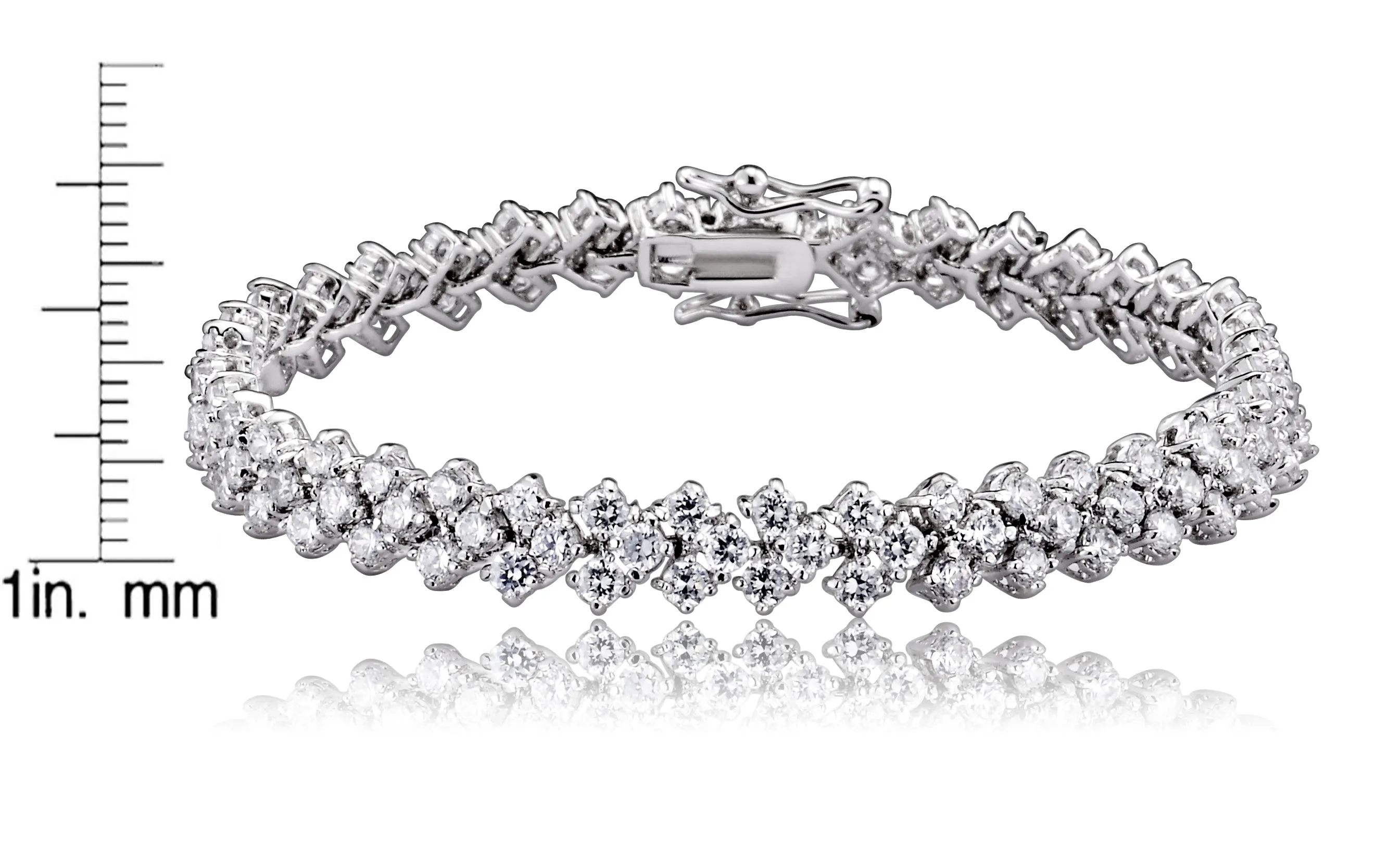 Cubic Zirconia Sterling Silver Rhodium Plated Three Row Tennis Bracelet