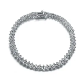 Cubic Zirconia Sterling Silver Rhodium Plated Three Row Tennis Bracelet