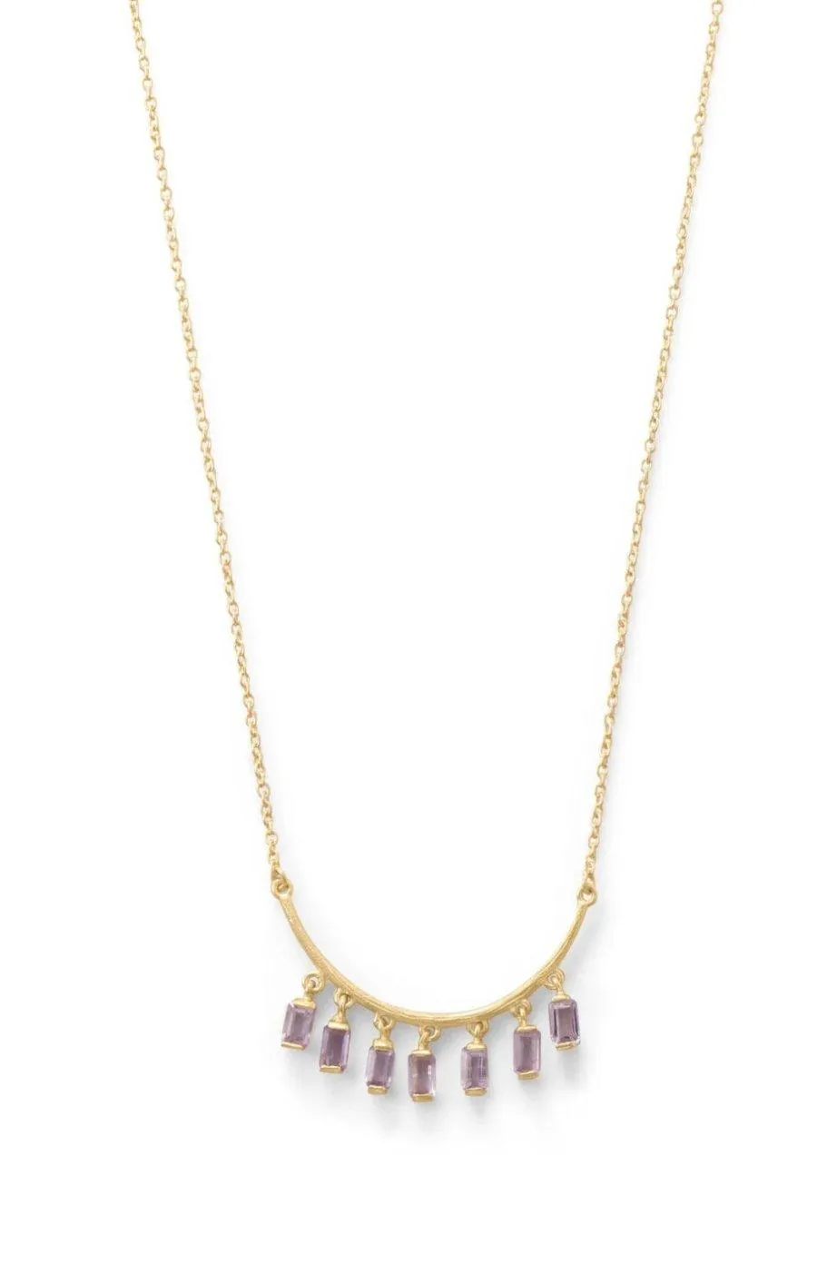 Curved Bar Amethyst Drop Necklace