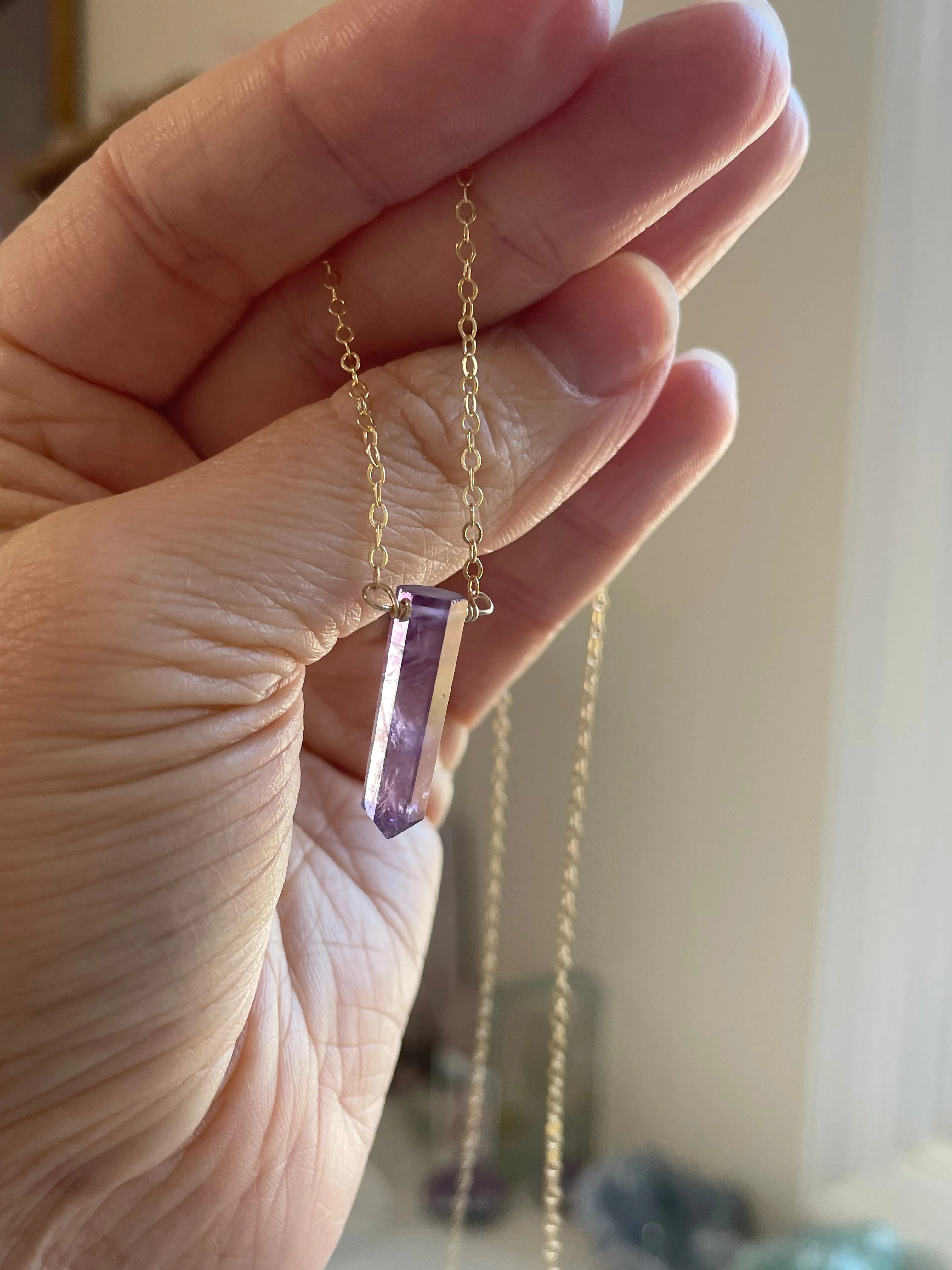 Dainty Amethyst Point Necklace February Birthstone Crystal