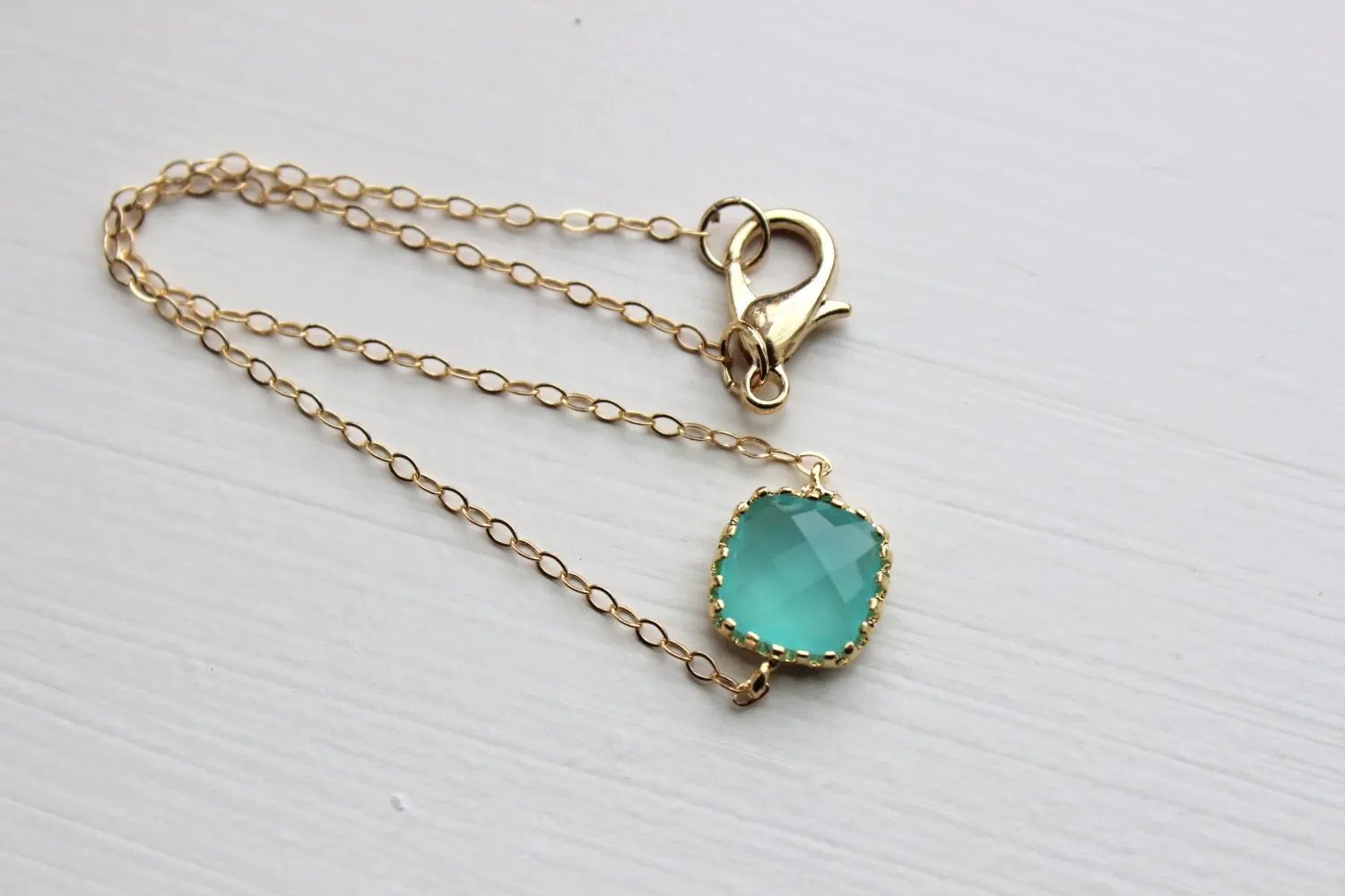 Dainty Mint Blue Bracelet Square Gold Filled Chain Aqua Bracelet Bridesmaid Bracelet - Mint Bridal Bracelet Something Blue Wedding Jewelry