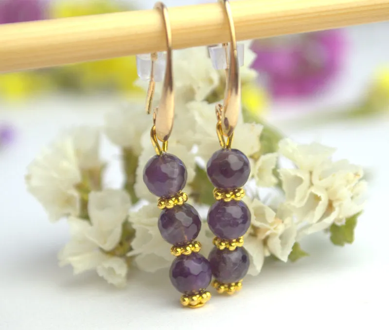 Dangle drop amethyst earrings Genuine lavender amethyst earrings Halloween gift Statement boho earrings Gemstone crystal earrings for her