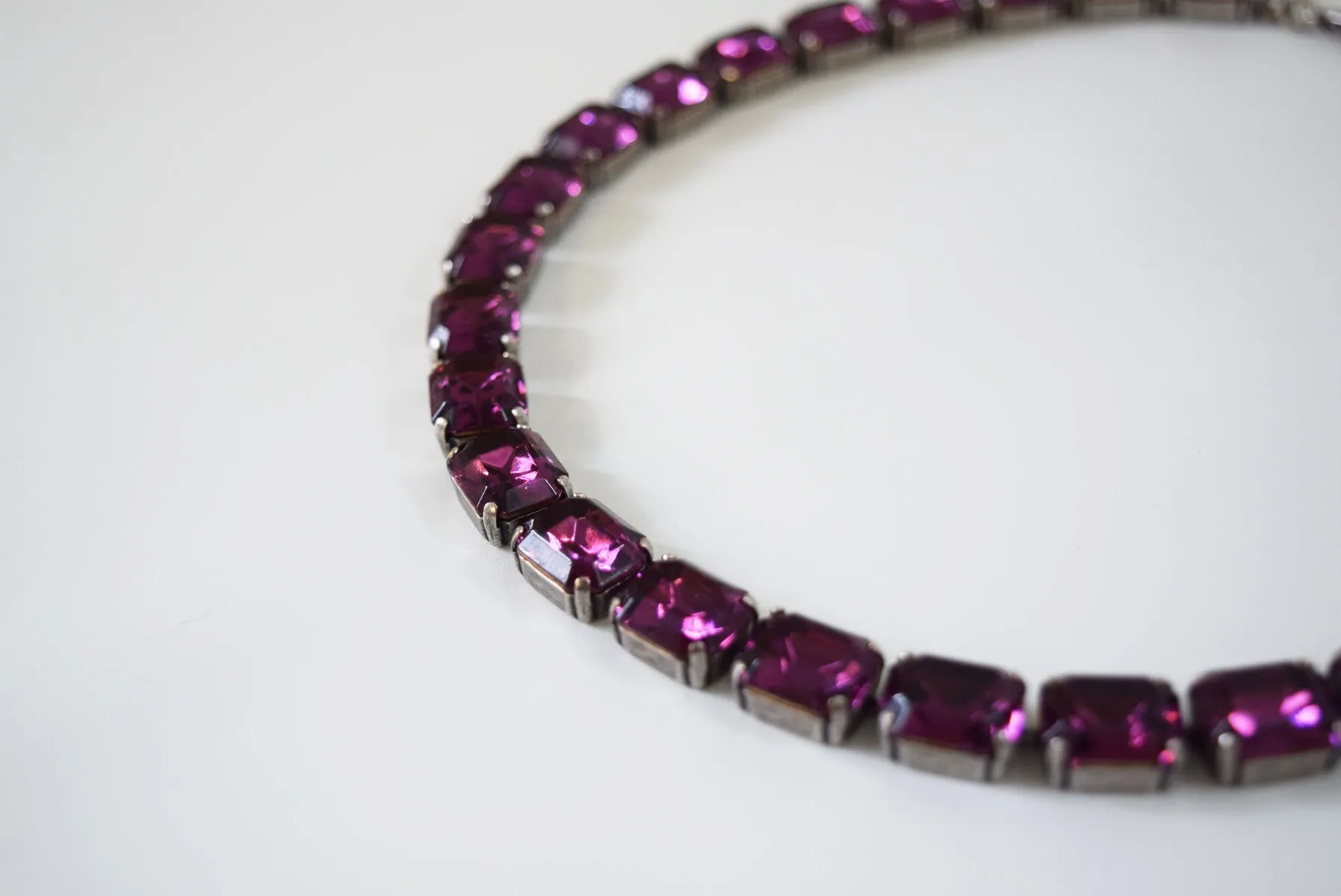 Dark Purple Crystal Collet Necklace - Small Octagon