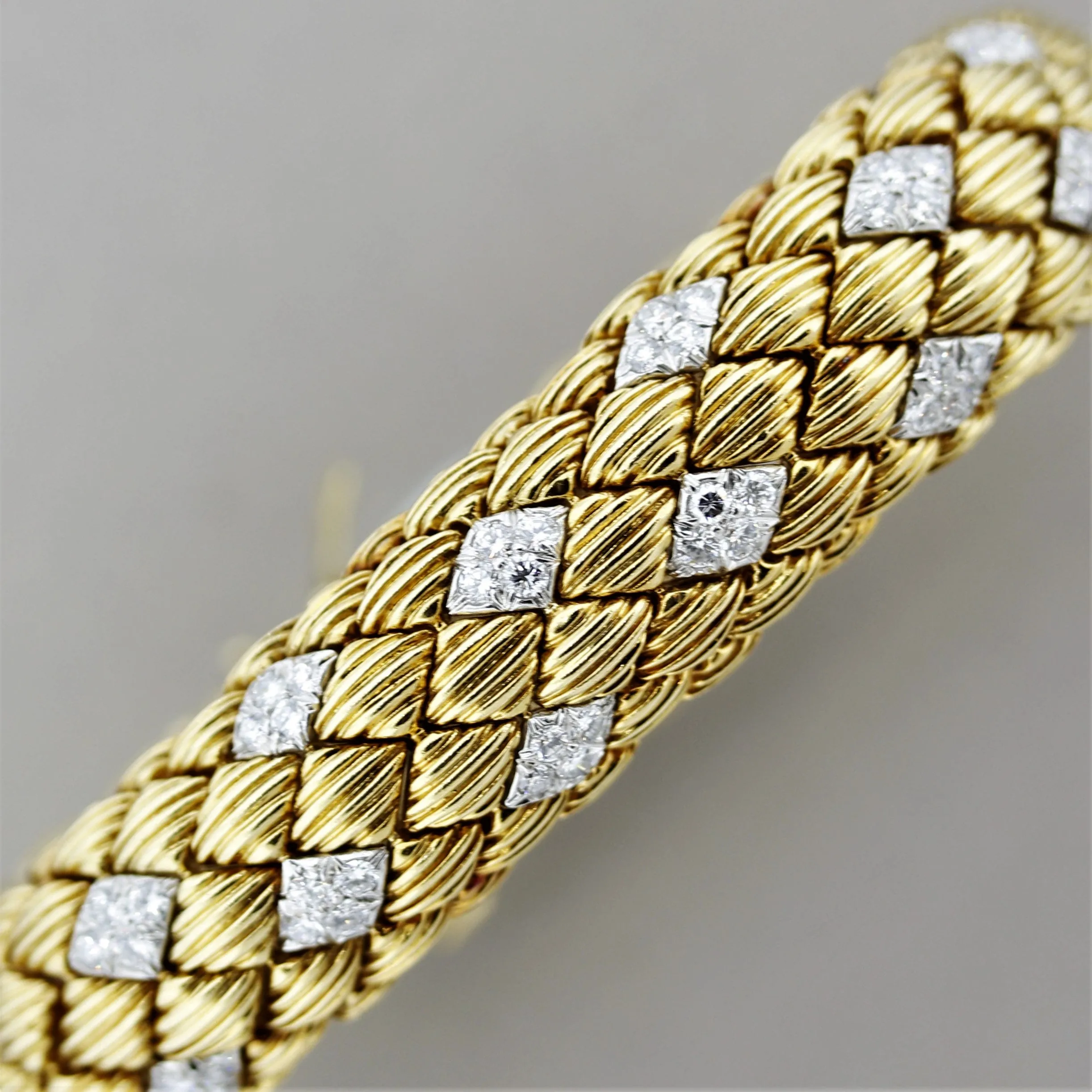 David Webb Diamond Gold Textured Bracelet