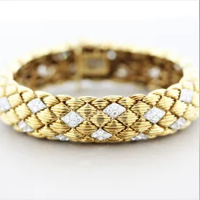 David Webb Diamond Gold Textured Bracelet