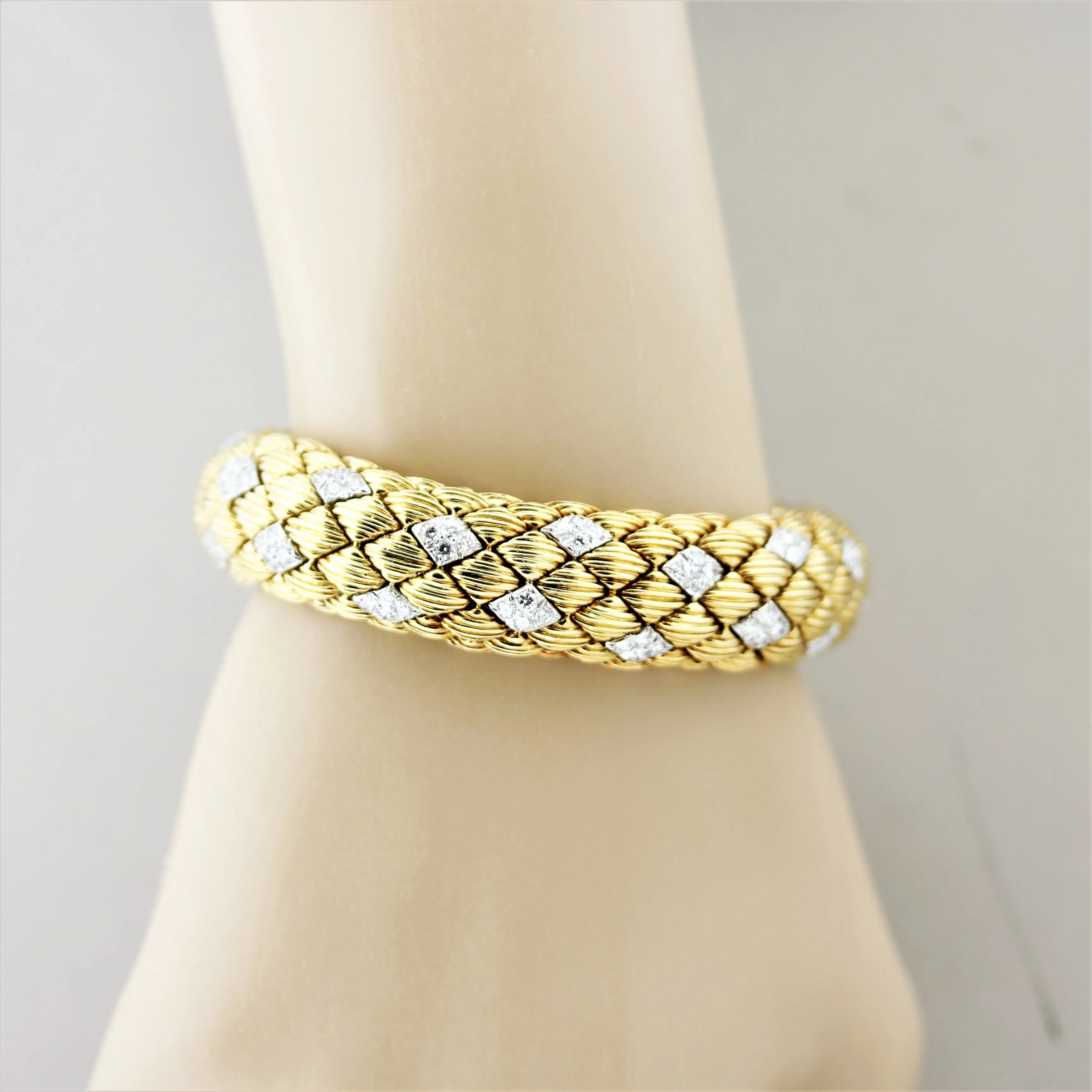 David Webb Diamond Gold Textured Bracelet