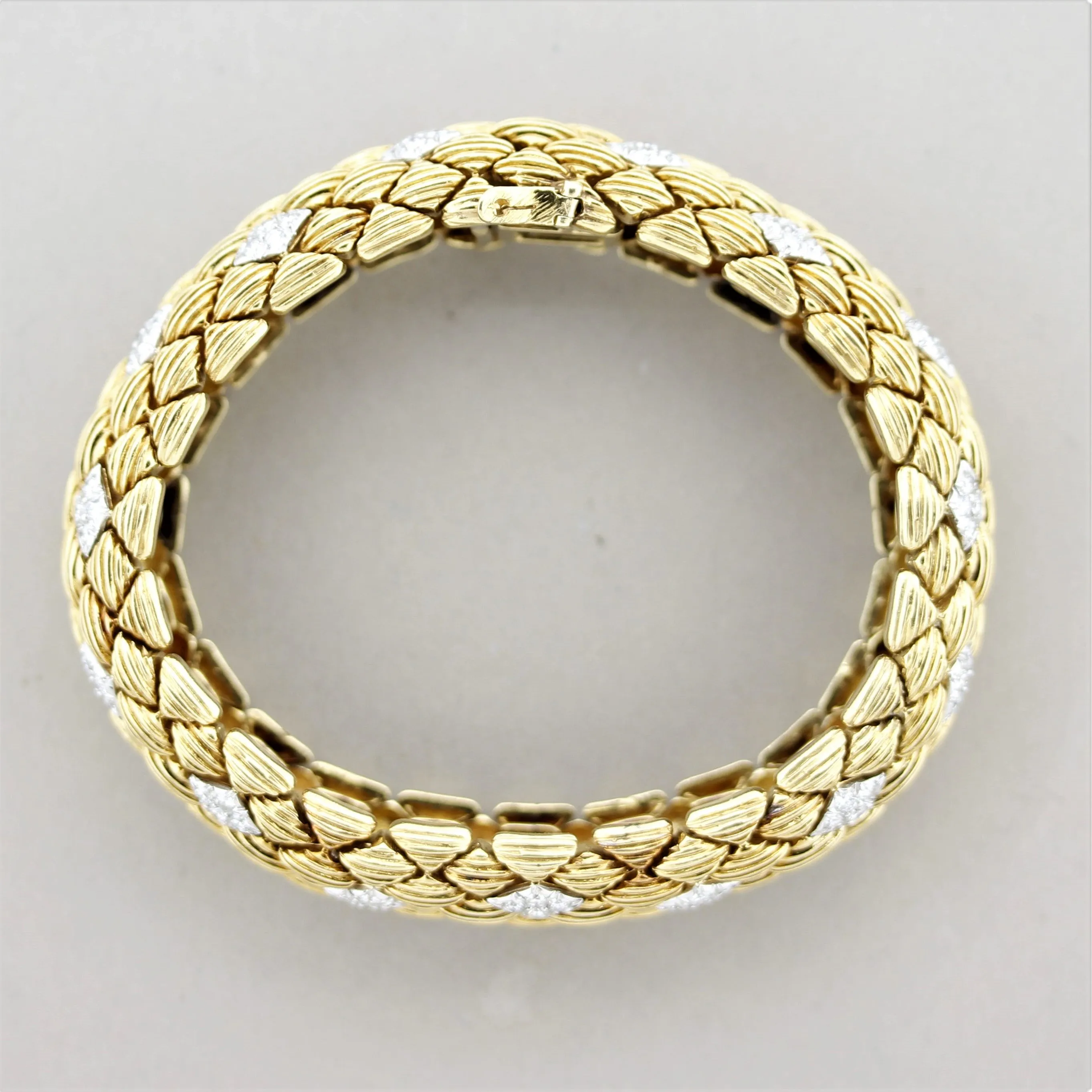 David Webb Diamond Gold Textured Bracelet