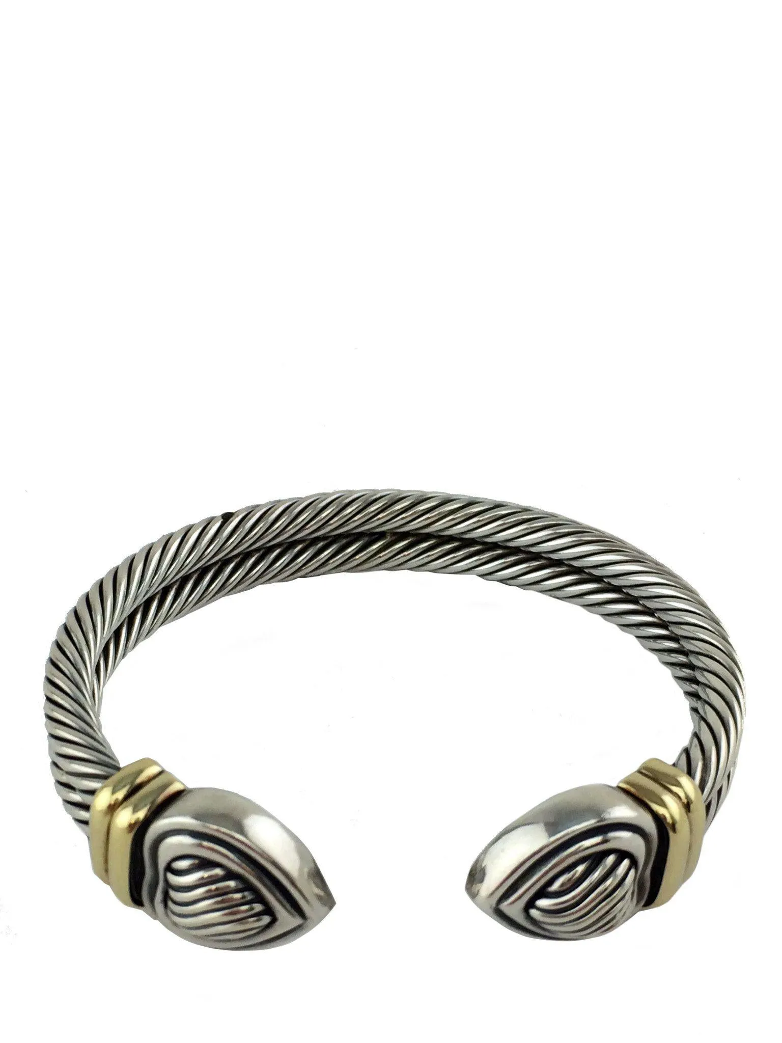 David Yurman Sterling Silver Double Cable Heart Cuff Bracelet with Gold Accents